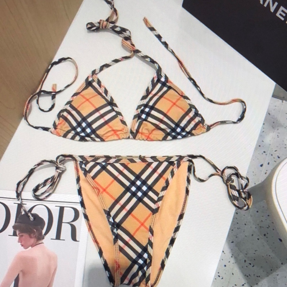 Burberry Check Pattern Bikini - Black, White, Tan, Orange